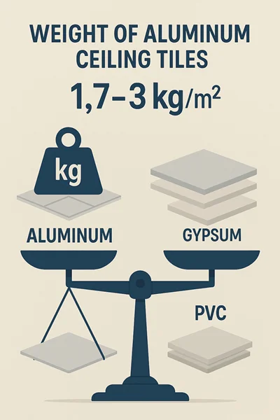 مقایسه وزن هر متر مربع تایل آلومینیومی AJV با تایل گچی و PVC