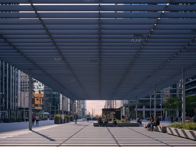 سقف لوور آلومینیومی AJV؛ تهویه طبیعی و طراحی مدرن برای فضاهای شهری